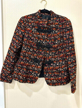 VTG Tyrasa Goldix Womens Toggle Front Lined Jacket Black Brown White Short M